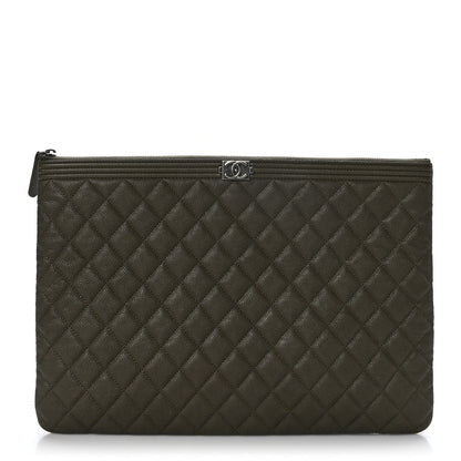 Chanel Caviar Quilted Large Boy Cosmetic Case Dark Green 1 of 6