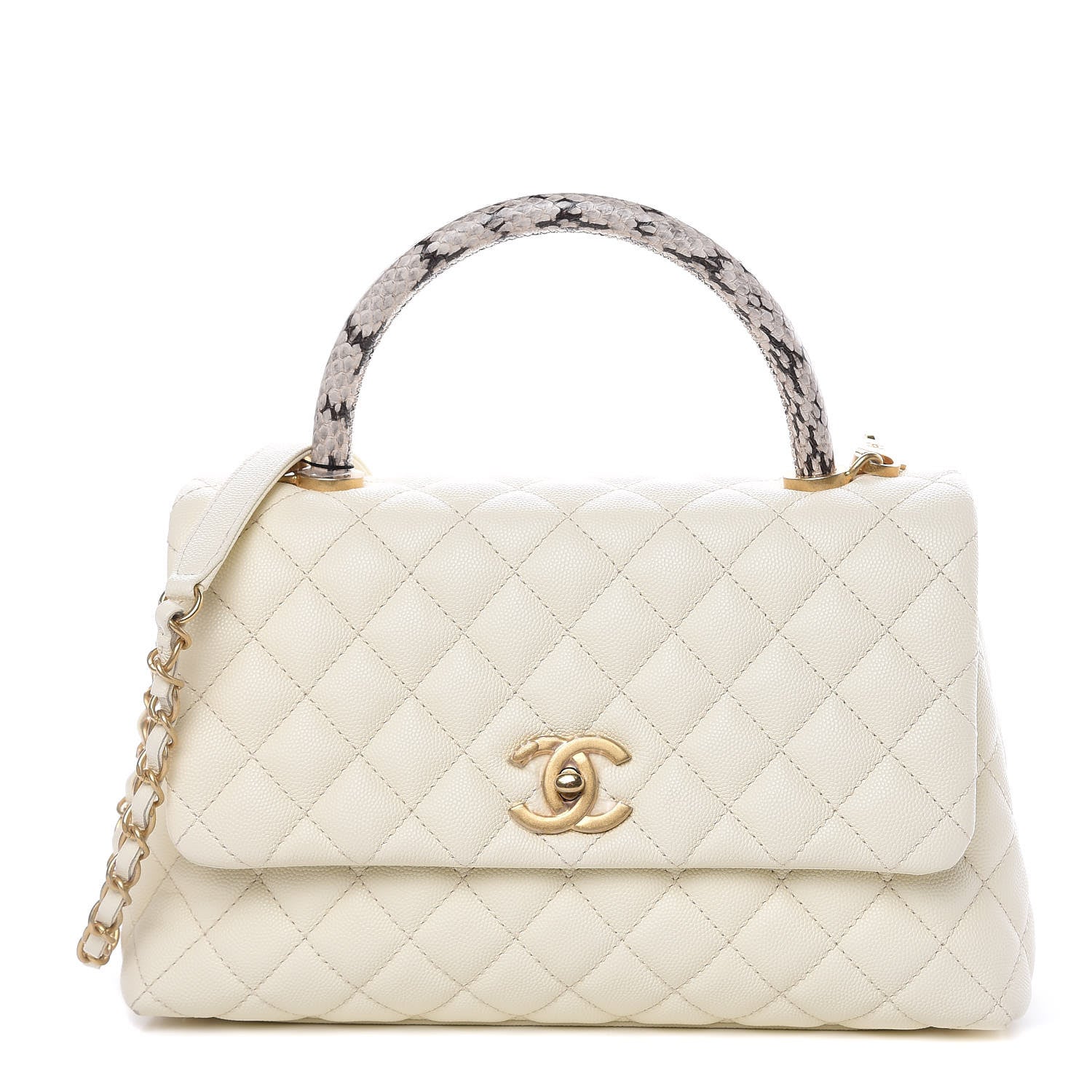 Chanel Caviar Elaphe Quilted Small Coco Handle Flap Ivory 1 of 18
