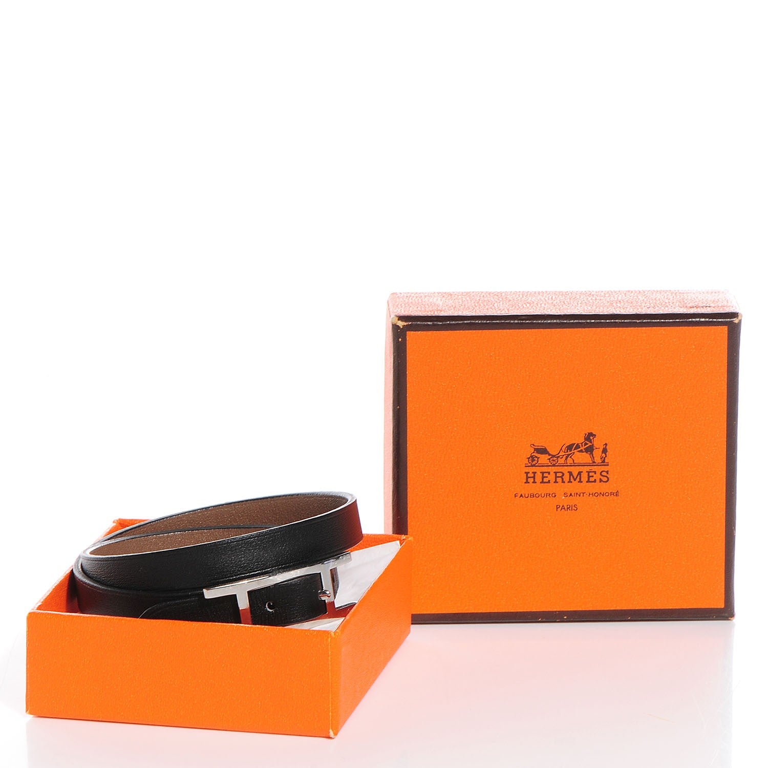 Hermes Chamonix Tadelakt Behapi Double Tour Bracelet XS Black Fauve 5 of 5