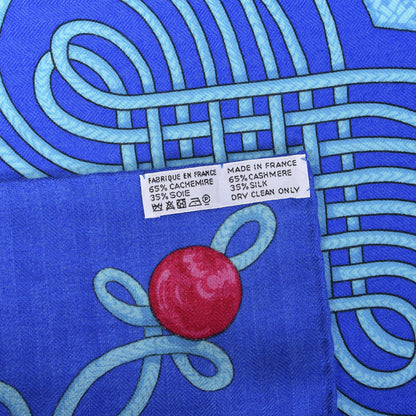 Hermes Cashmere Silk Brandebourgs Shawl 140 Bleu Turquoise 4 of 5