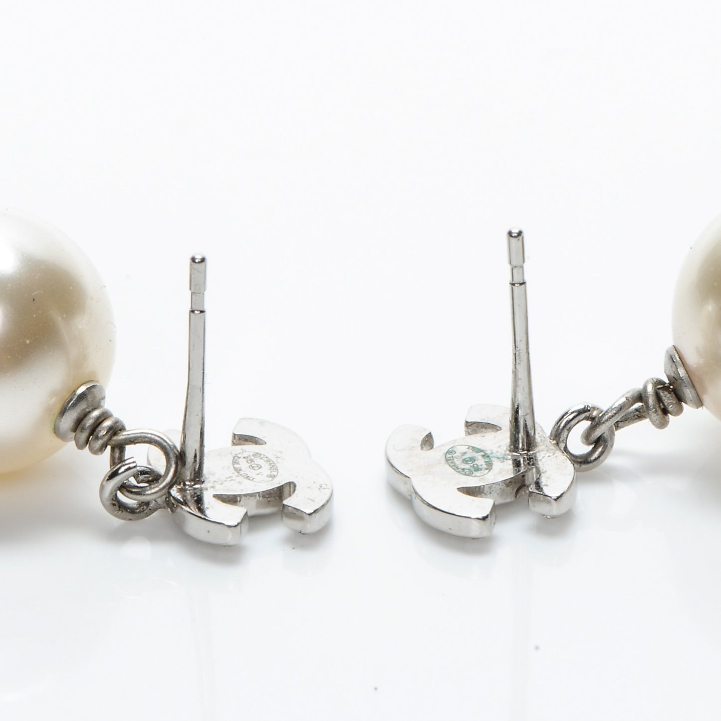 Crystal Pearl CC Drop Earrings Silver
