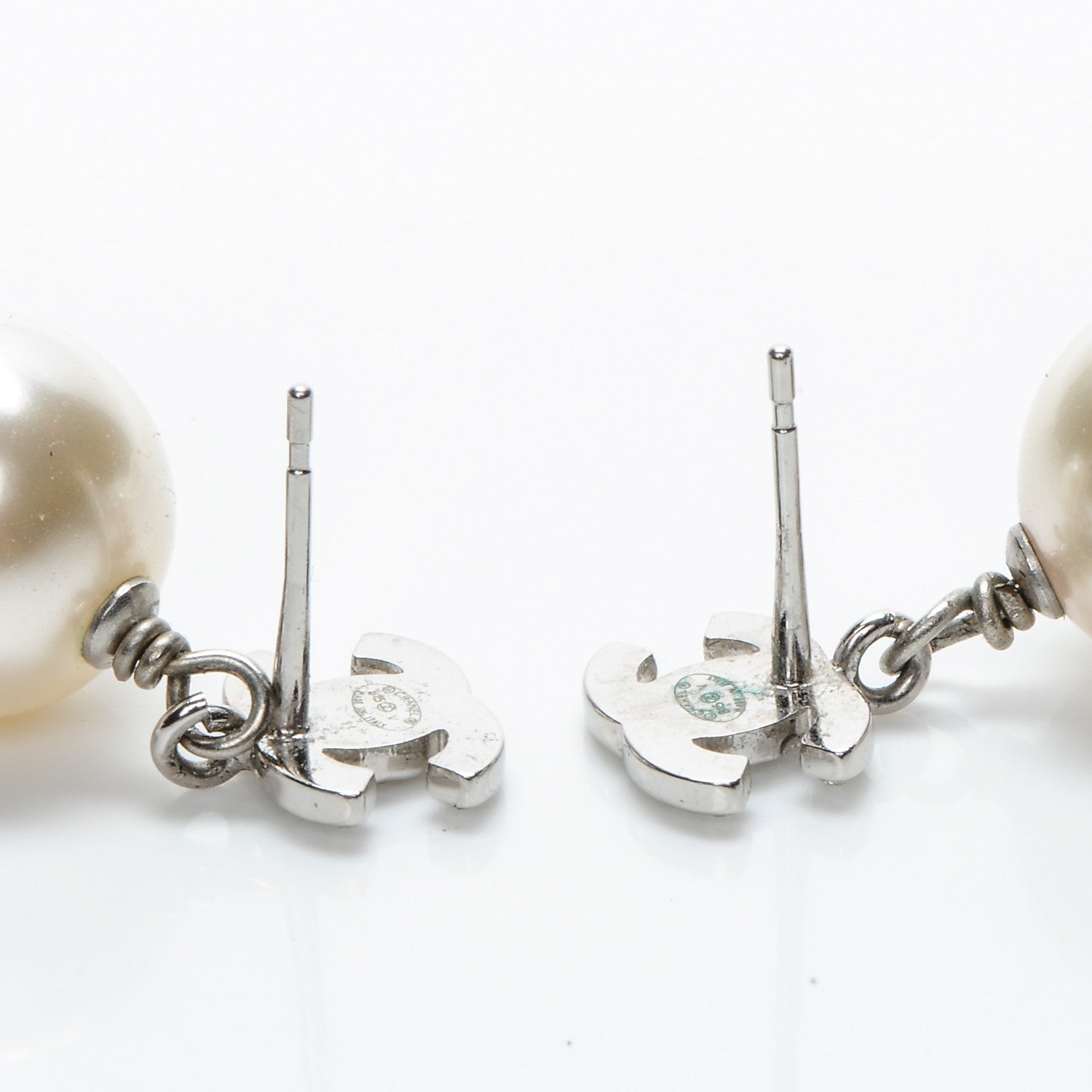 Chanel Crystal Pearl CC Drop Earrings Silver 3 of 5