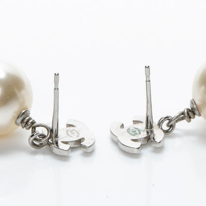 Chanel Crystal Pearl CC Drop Earrings Silver 3 of 5