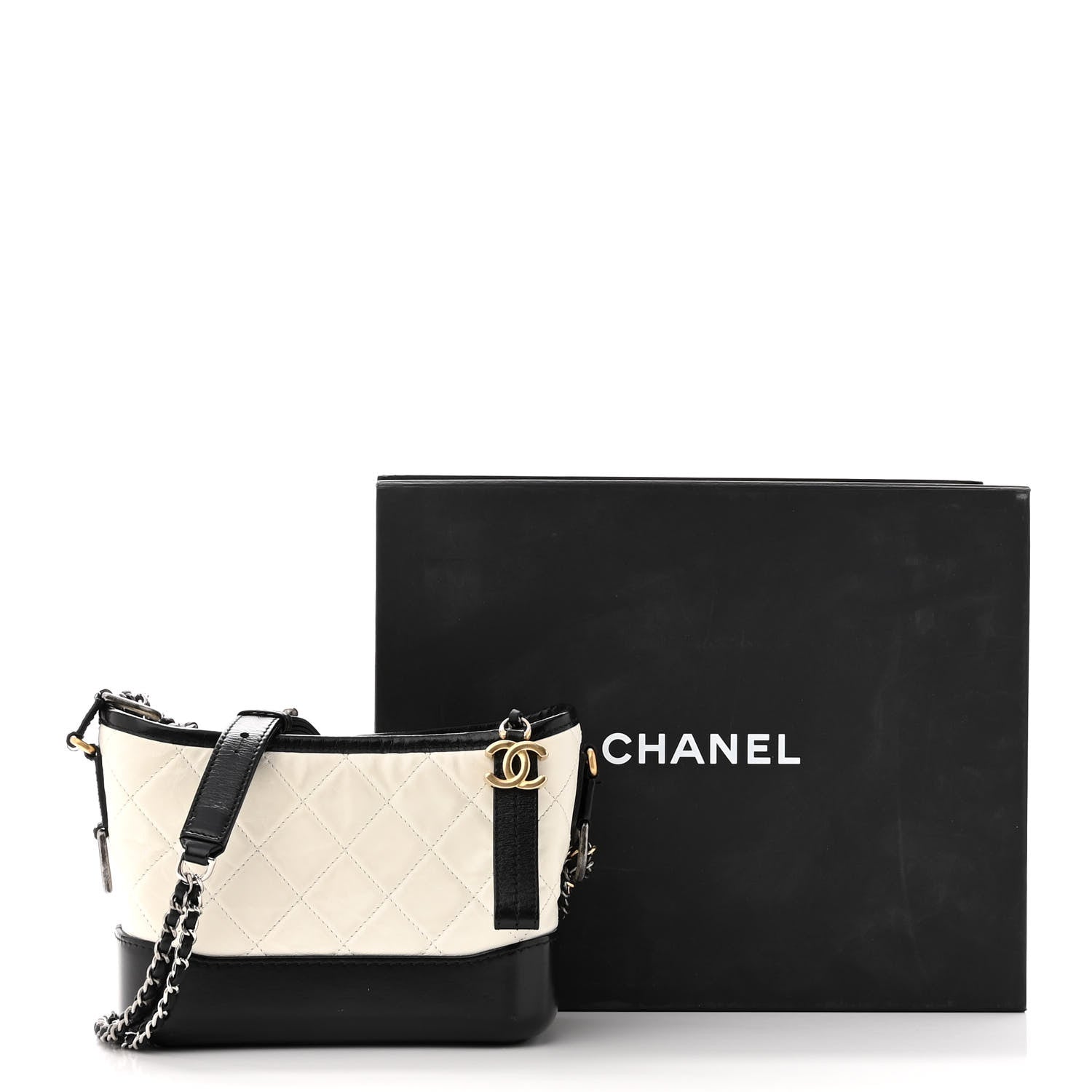 Chanel Aged Calfskin Quilted Small Gabrielle Hobo Black White 12 of 12