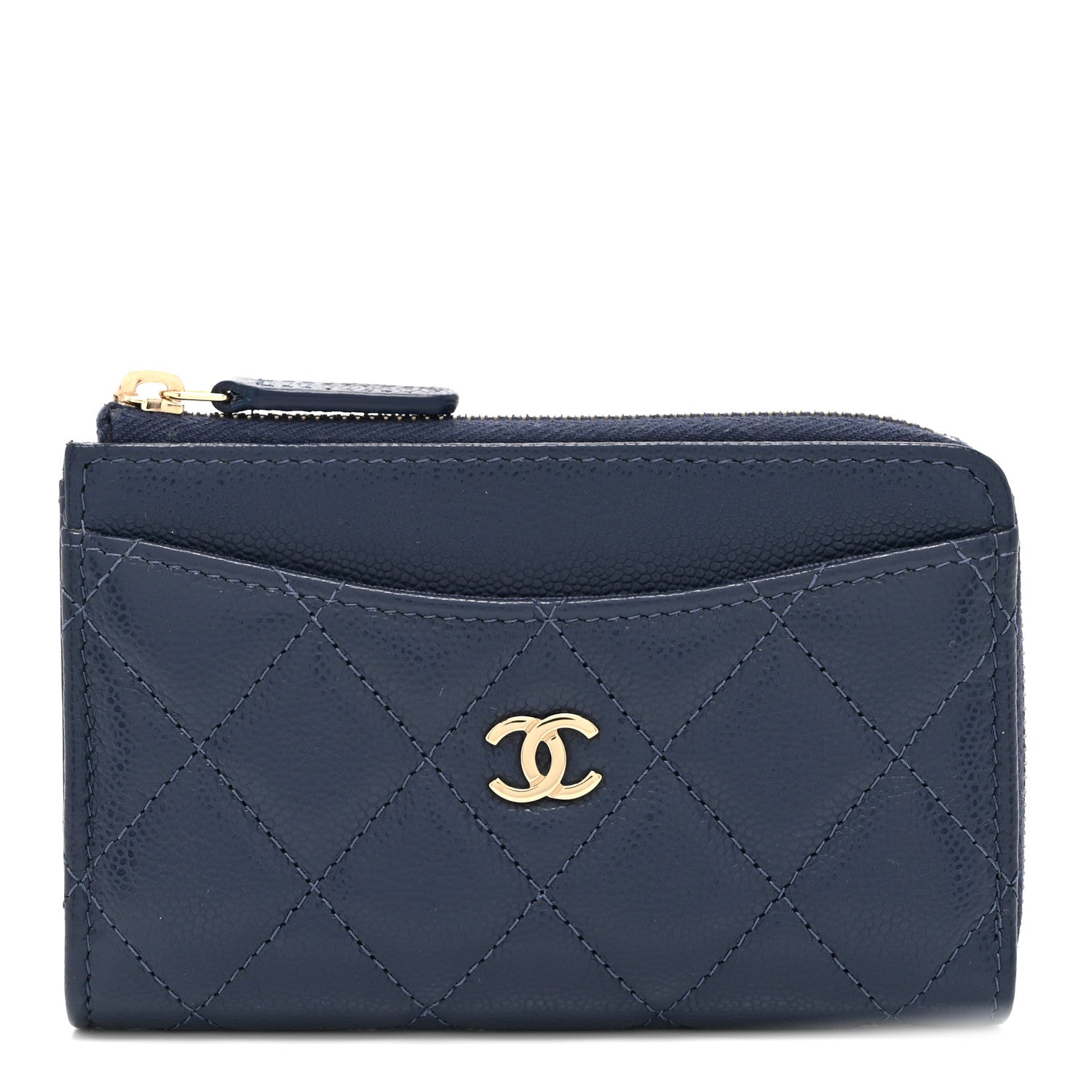 Chanel Caviar Quilted CC Zip Around Card Holder Navy 1841374