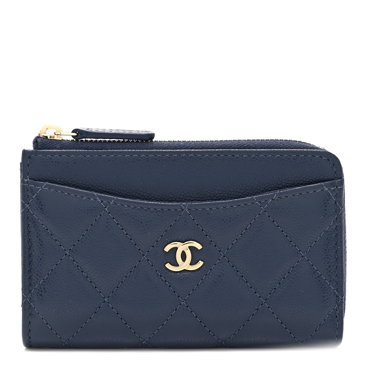 Caviar Quilted CC Zip Around Card Holder Navy