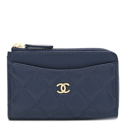 Chanel Caviar Quilted CC Zip Around Card Holder Navy 1 of 10