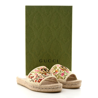 Gucci Nappa Matelasse Diagonal Floral Print GG Marmont Pilar Espadrille Slide Sandals 37.5 Ivory Pink 9 of 9
