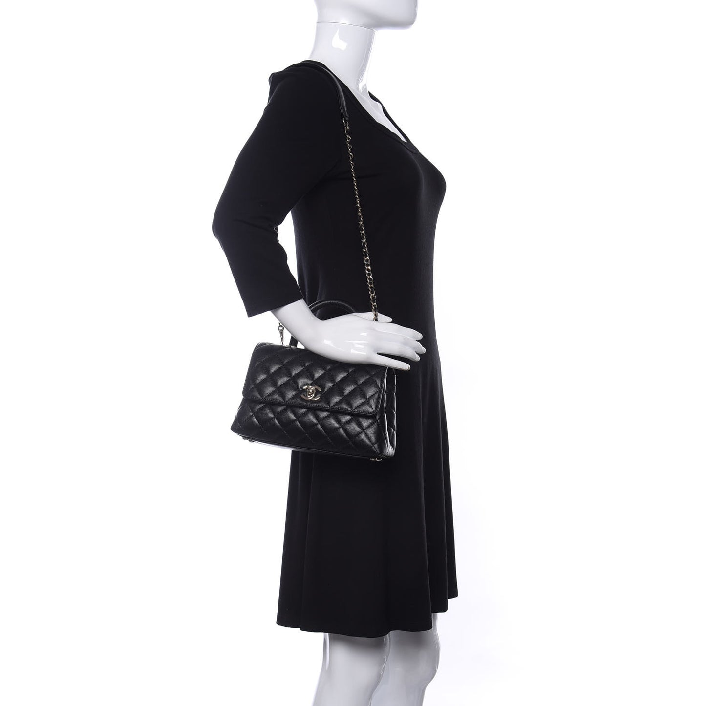 Caviar Quilted Mini Coco Handle Flap Black