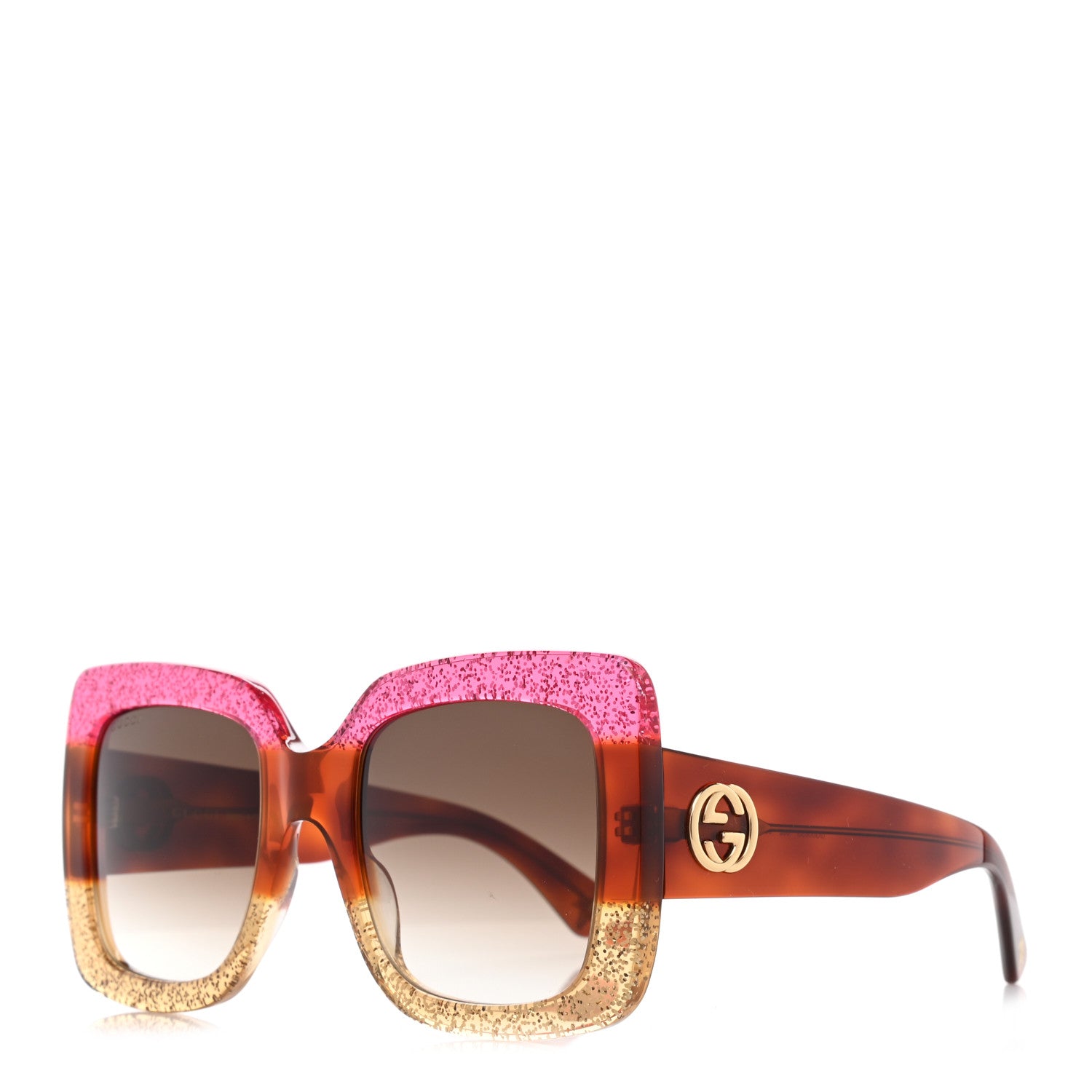 Gucci Acetate Square Frame Sunglasses GG0083S Glitter Pink Multi 1 of 10