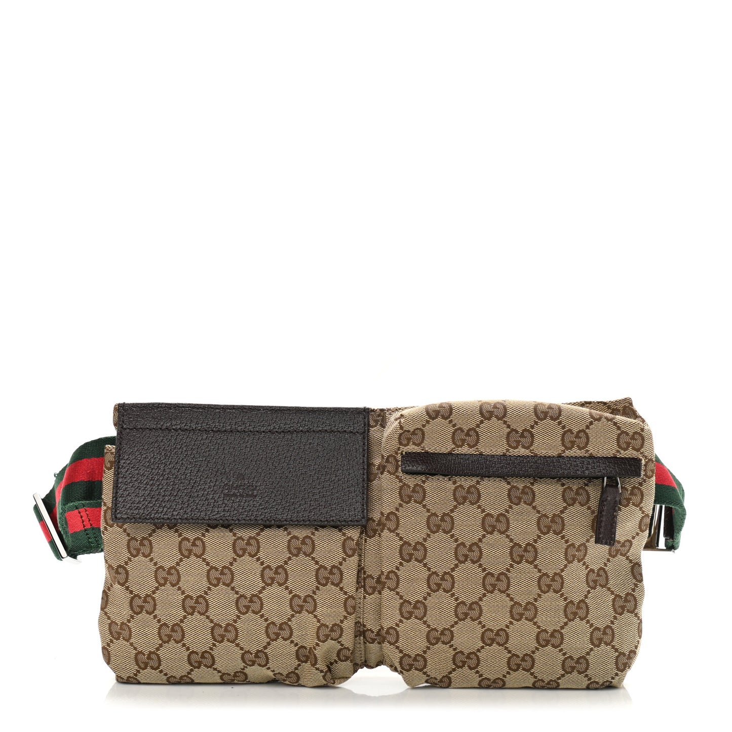 GG Monogram Web Double Pocket Belt Bag Dark Brown