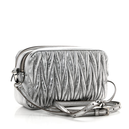 Miu Miu Metallic Nappa Matelasse Double Zip Pochette Clutch Cromo 3 of 10