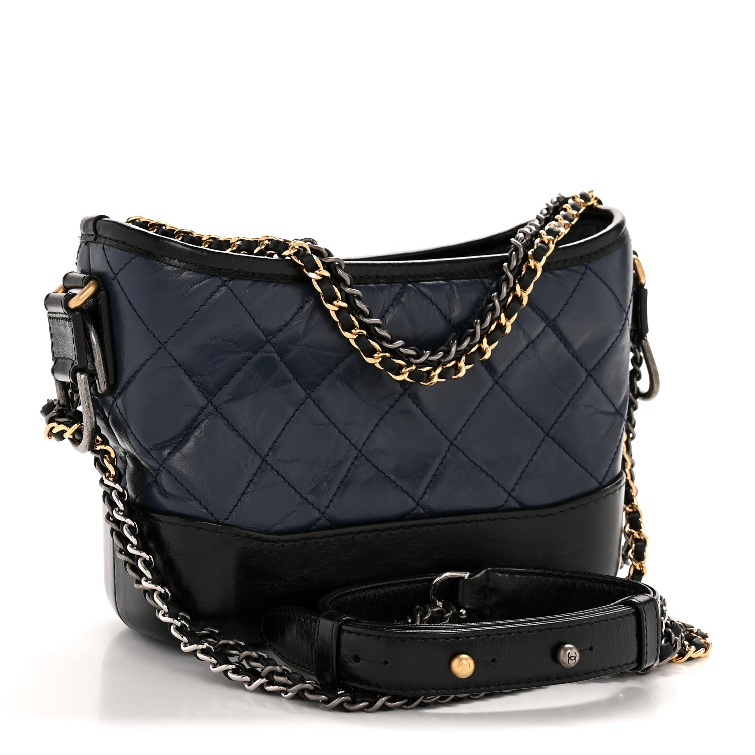 Chanel Aged Calfskin Quilted Small Gabrielle Hobo Navy Black 3 of 12
