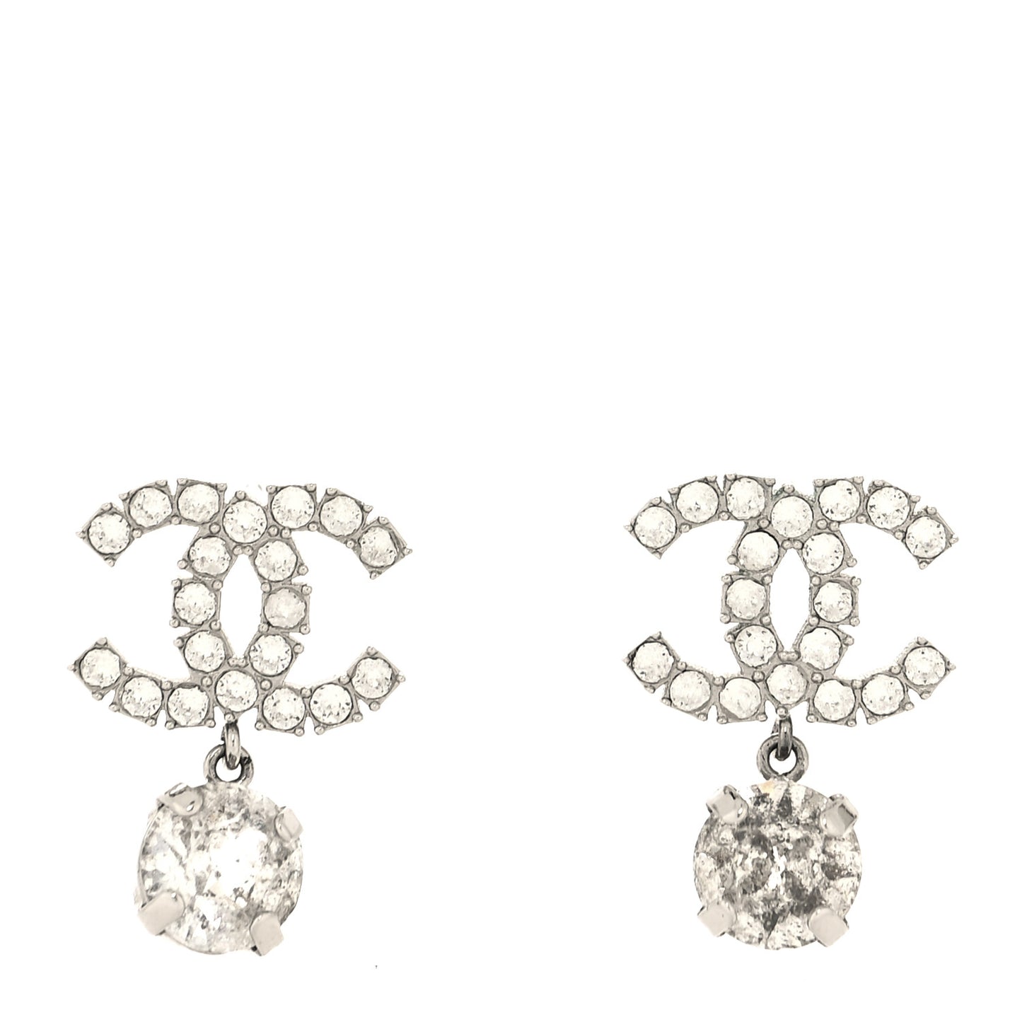 Crystal CC Drop Earrings Silver