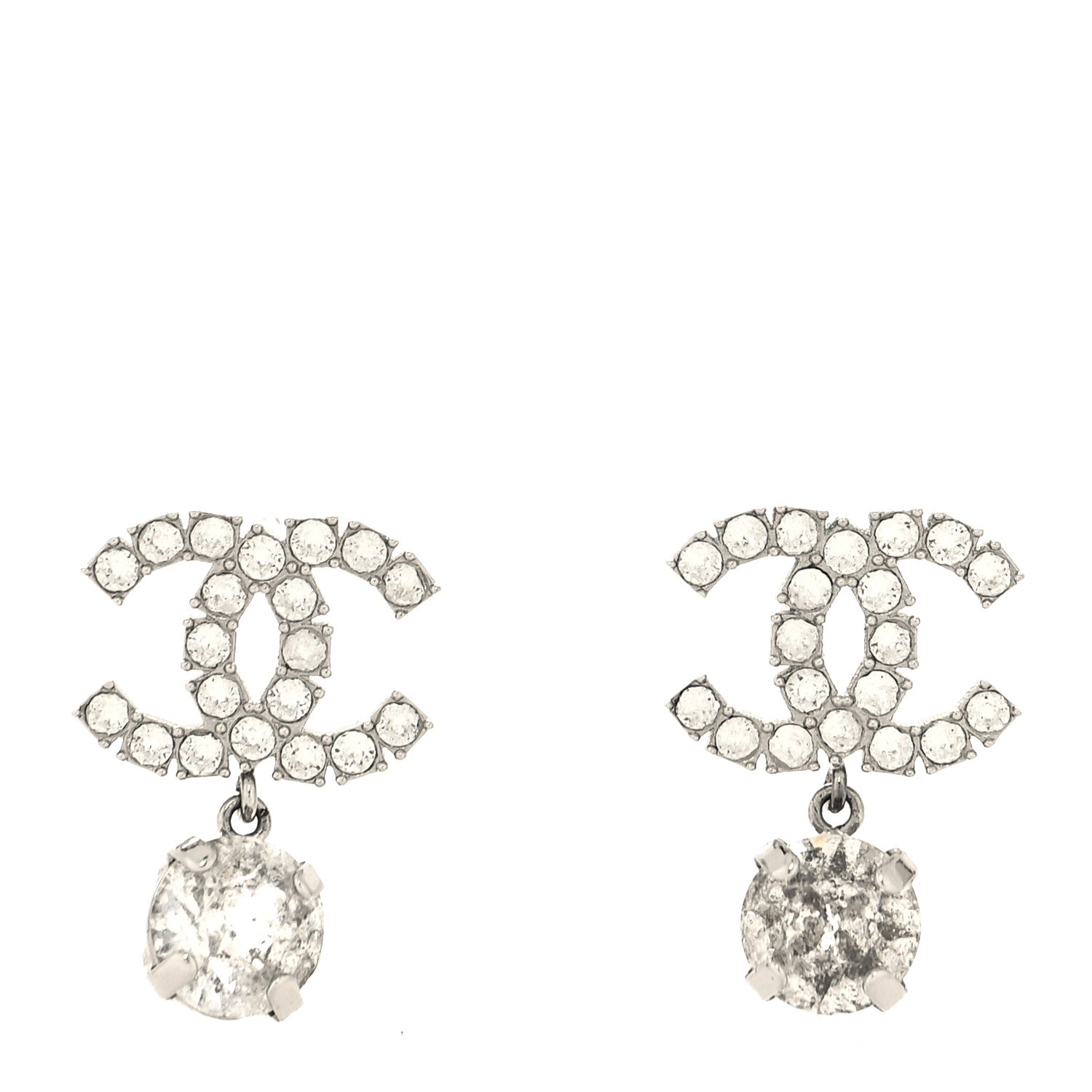 Chanel Crystal CC Drop Earrings Silver 1 of 5