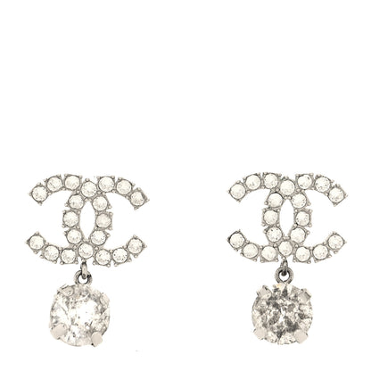 Chanel Crystal CC Drop Earrings Silver 1 of 5
