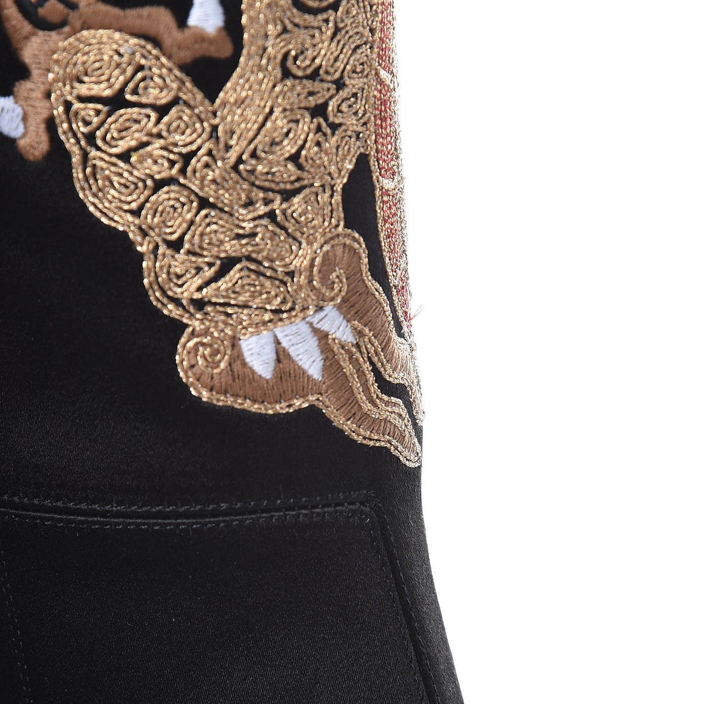 Silk Satin Malaga Kid Embroidered Candy Dragon Block-Heel Knee Boot 37.5 Black