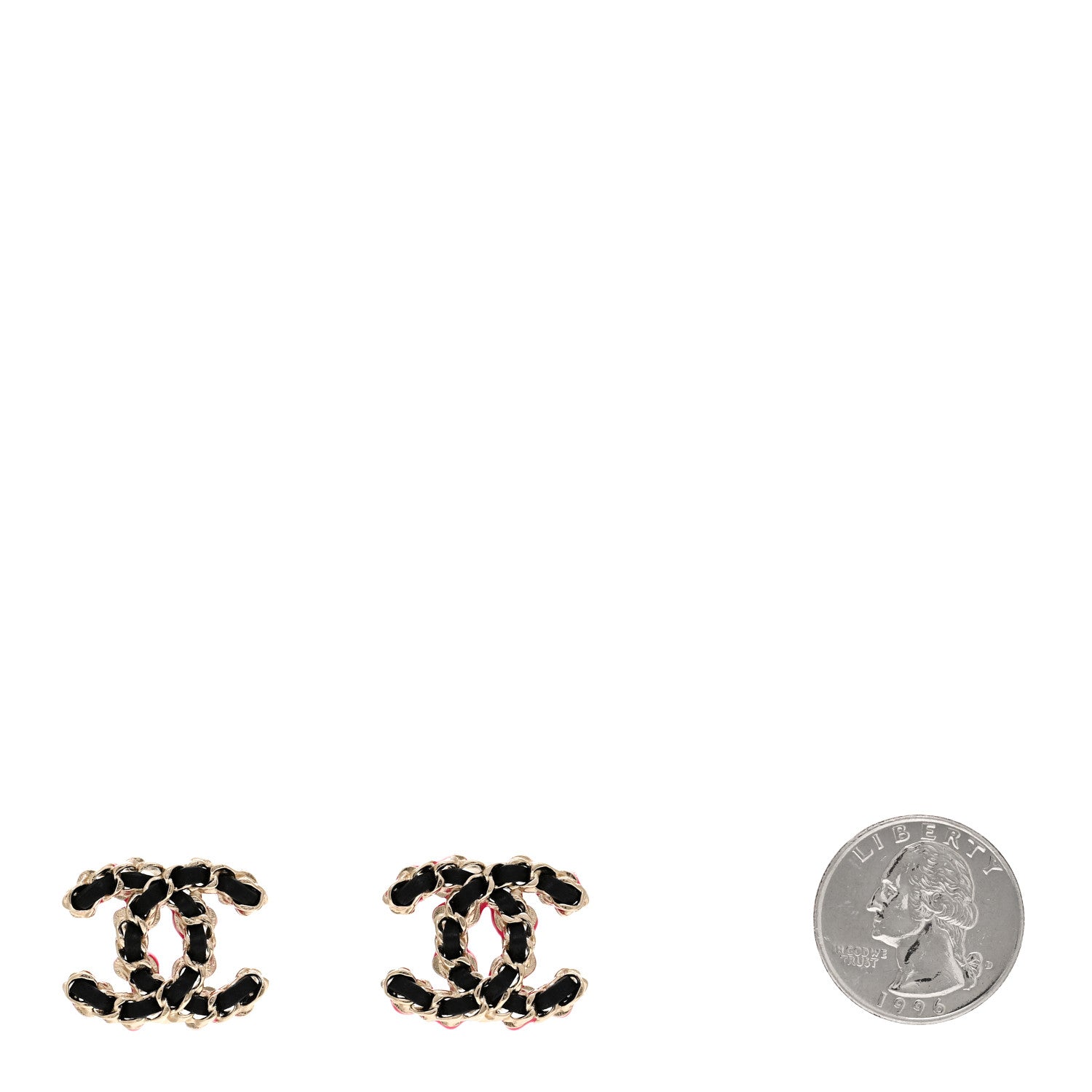 Chanel Lambskin CC Chain Earrings Black Gold Pink 2 of 5