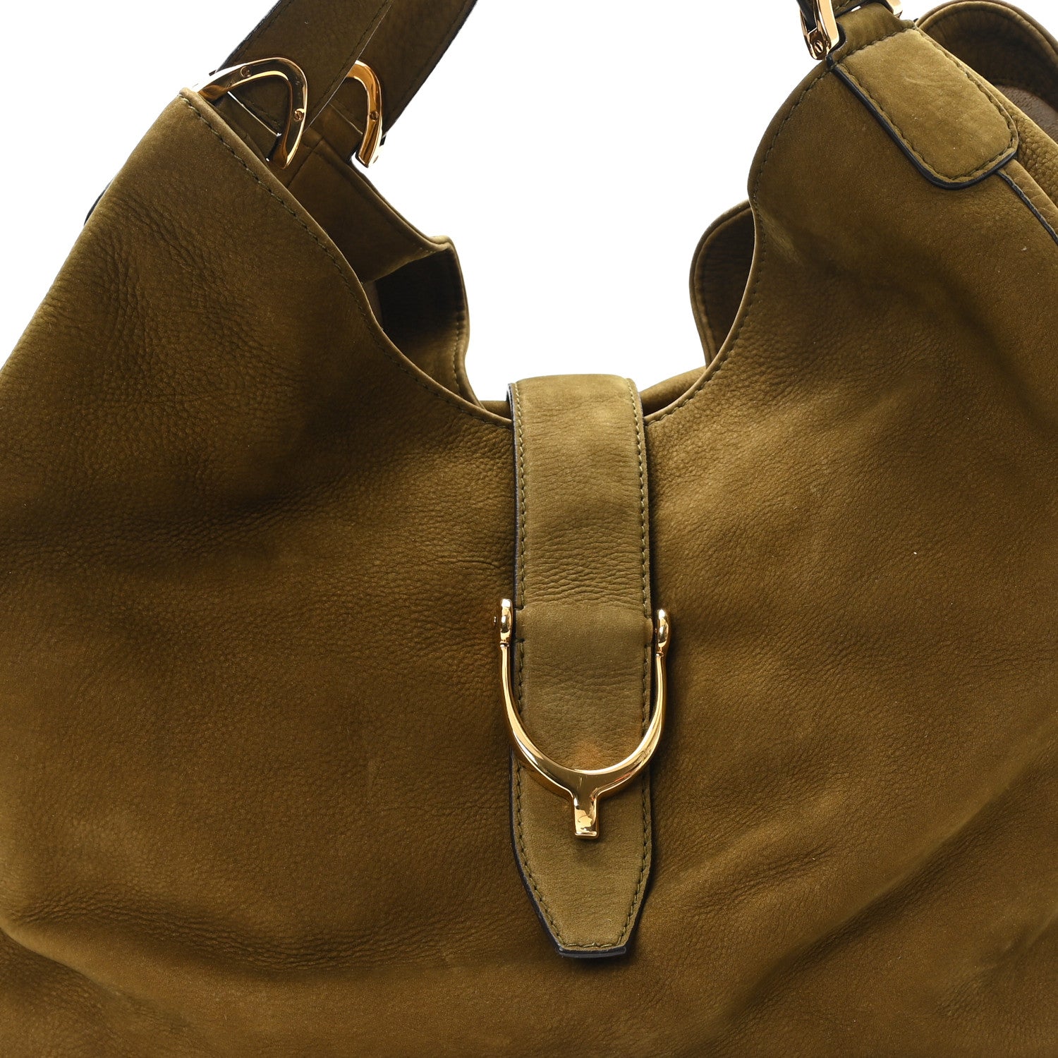 Gucci Nubuck Large Soft Stirrup Shoulder Bag Green 9 of 13