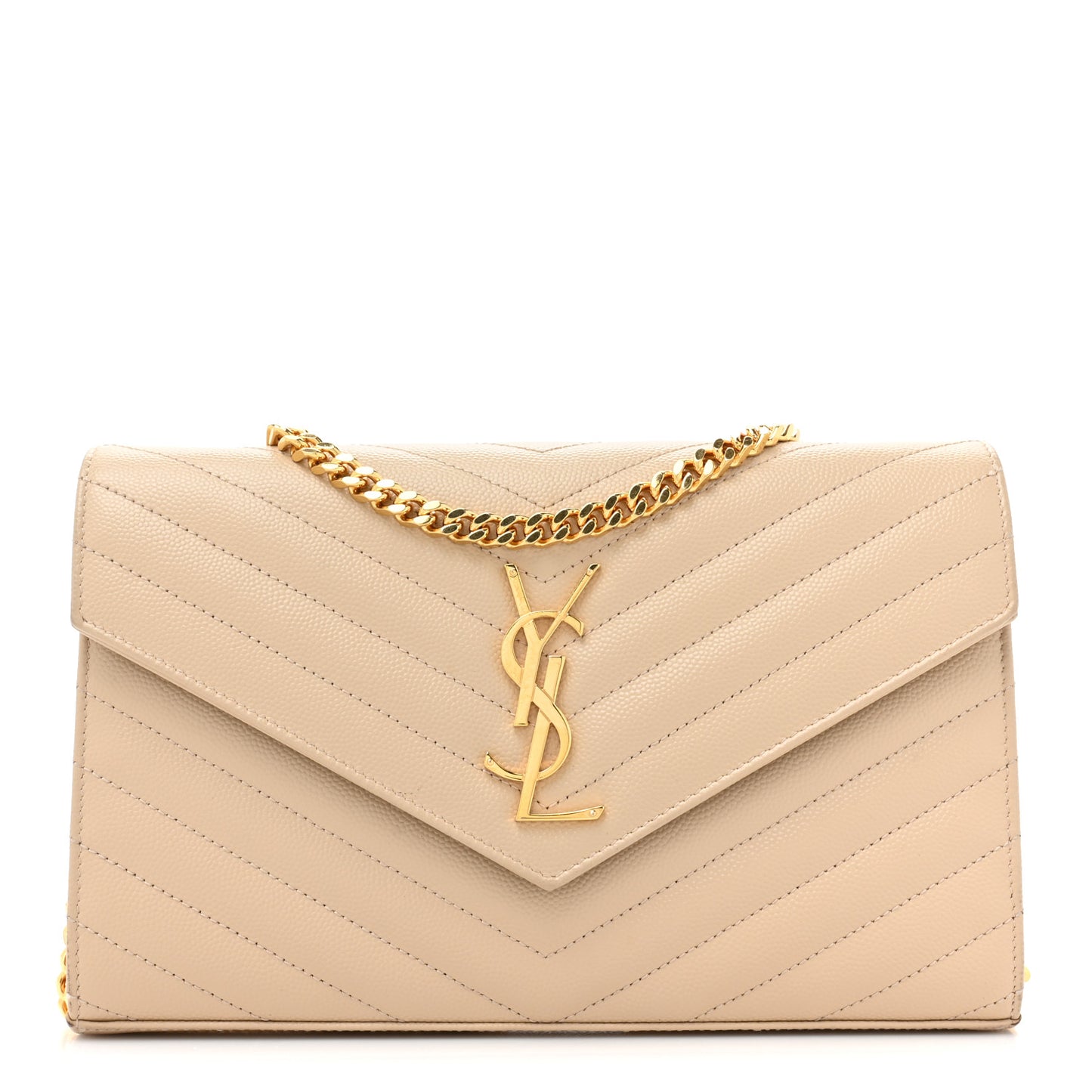 Grain De Poudre Matelasse Chevron Monogram Chain Wallet Dark Beige