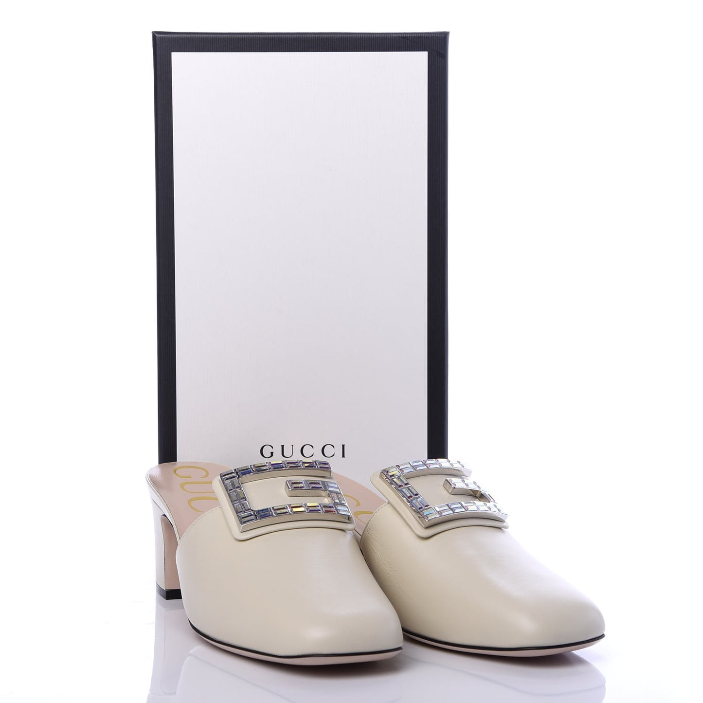Malaga Kid Crystal Square G Madelyn Mules 41 Vintage White