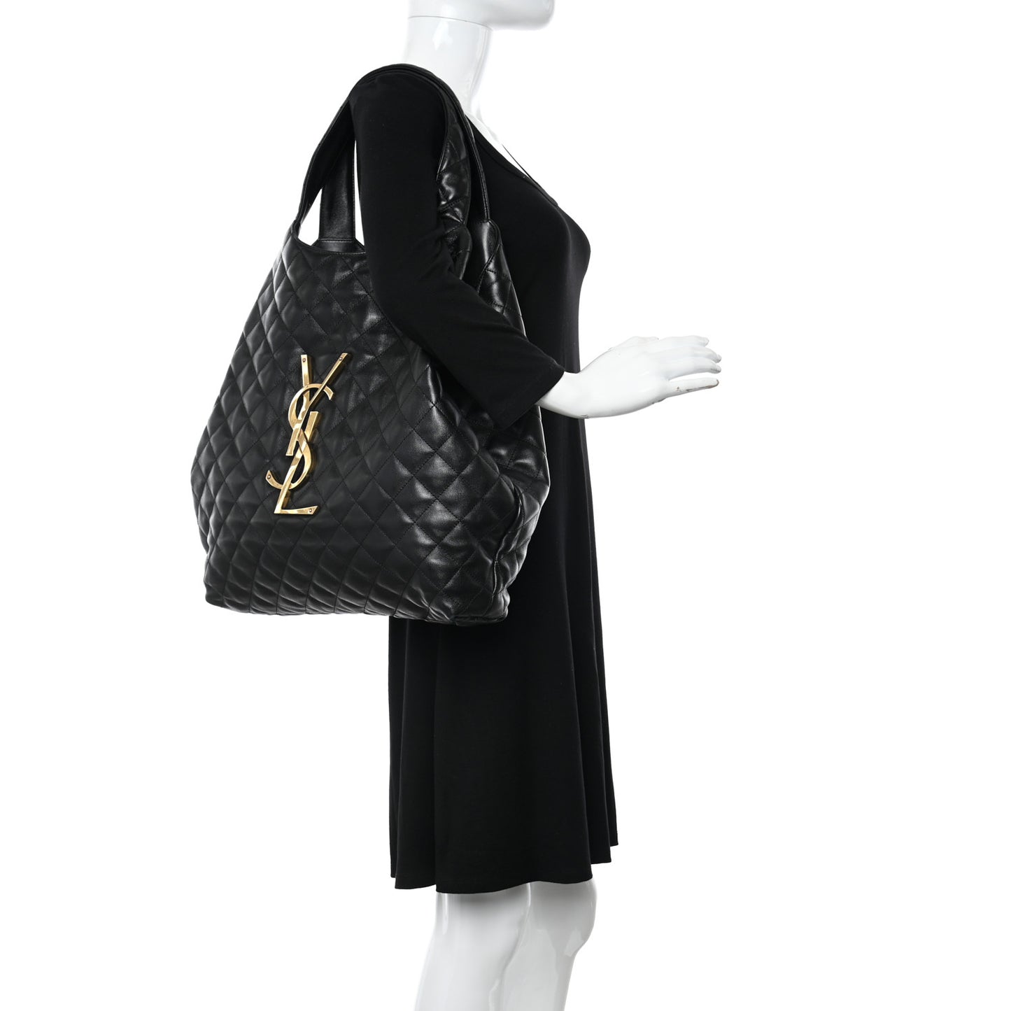 Lambskin Quilted Maxi Icare Shopping Tote Black