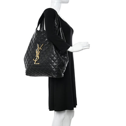 Saint Laurent Lambskin Quilted Maxi Icare Shopping Tote Black 2 of 12