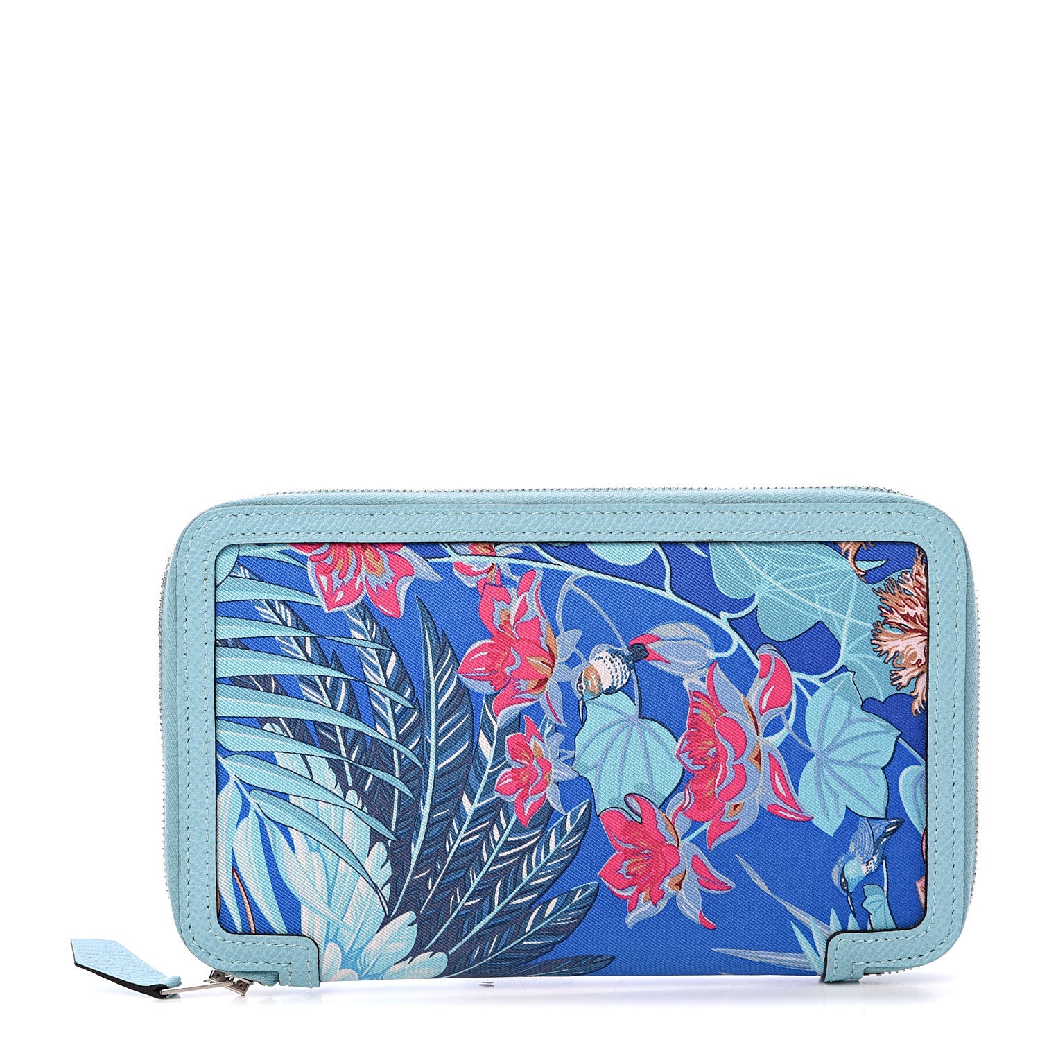 Hermes Epsom Printed Silk Flamingo Party Soie-Cool Wallet Mykonos Bleu Atoll 1 of 8