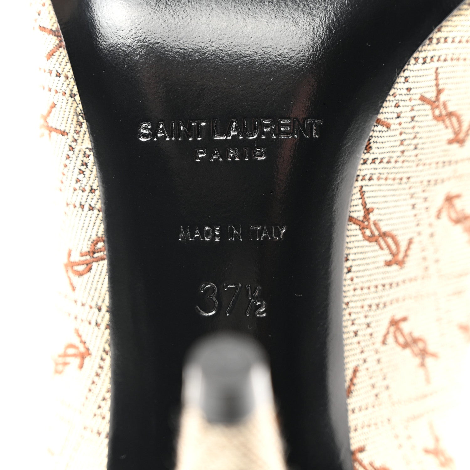 Saint Laurent Silk Blend Monogram Lola Cap Toe Pumps 37.5 Beige 8 of 9