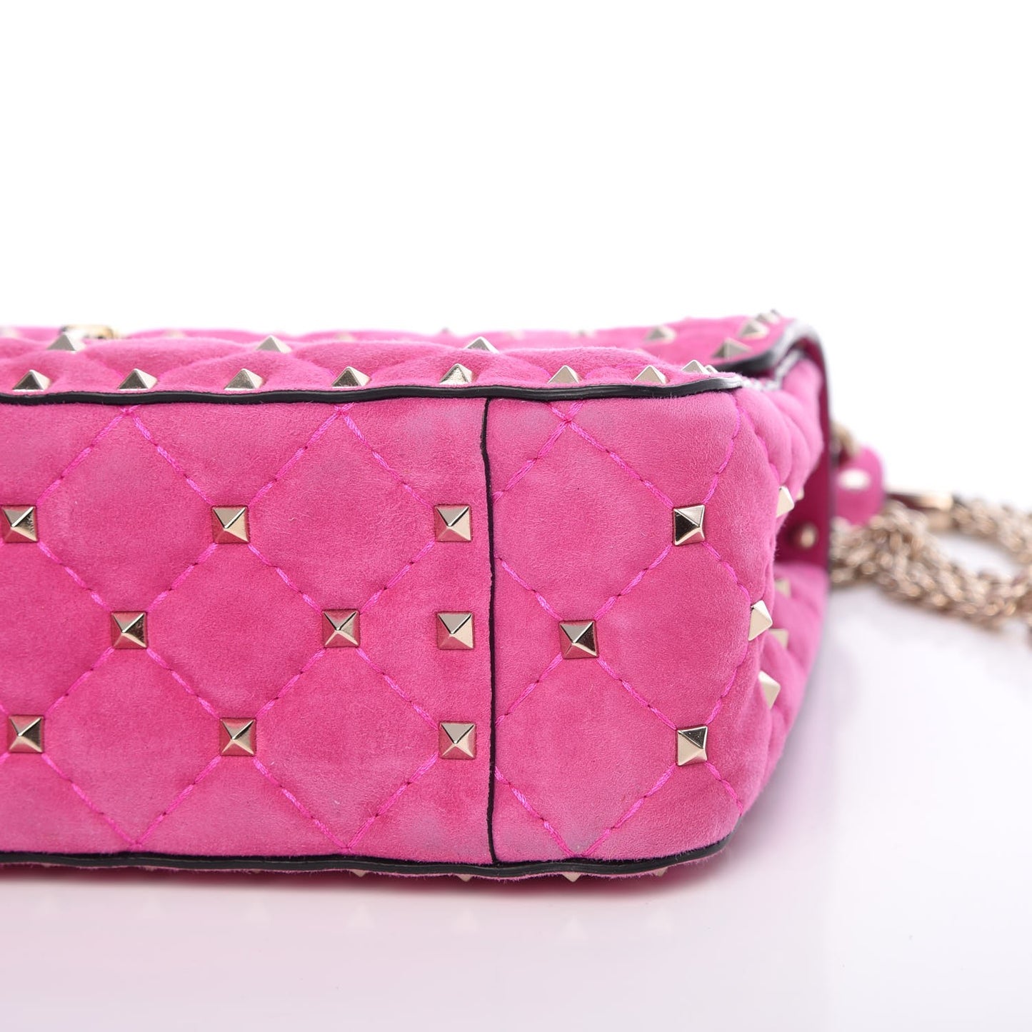 Suede Medium Rockstud Spike Shoulder Bag Bright Fuxia