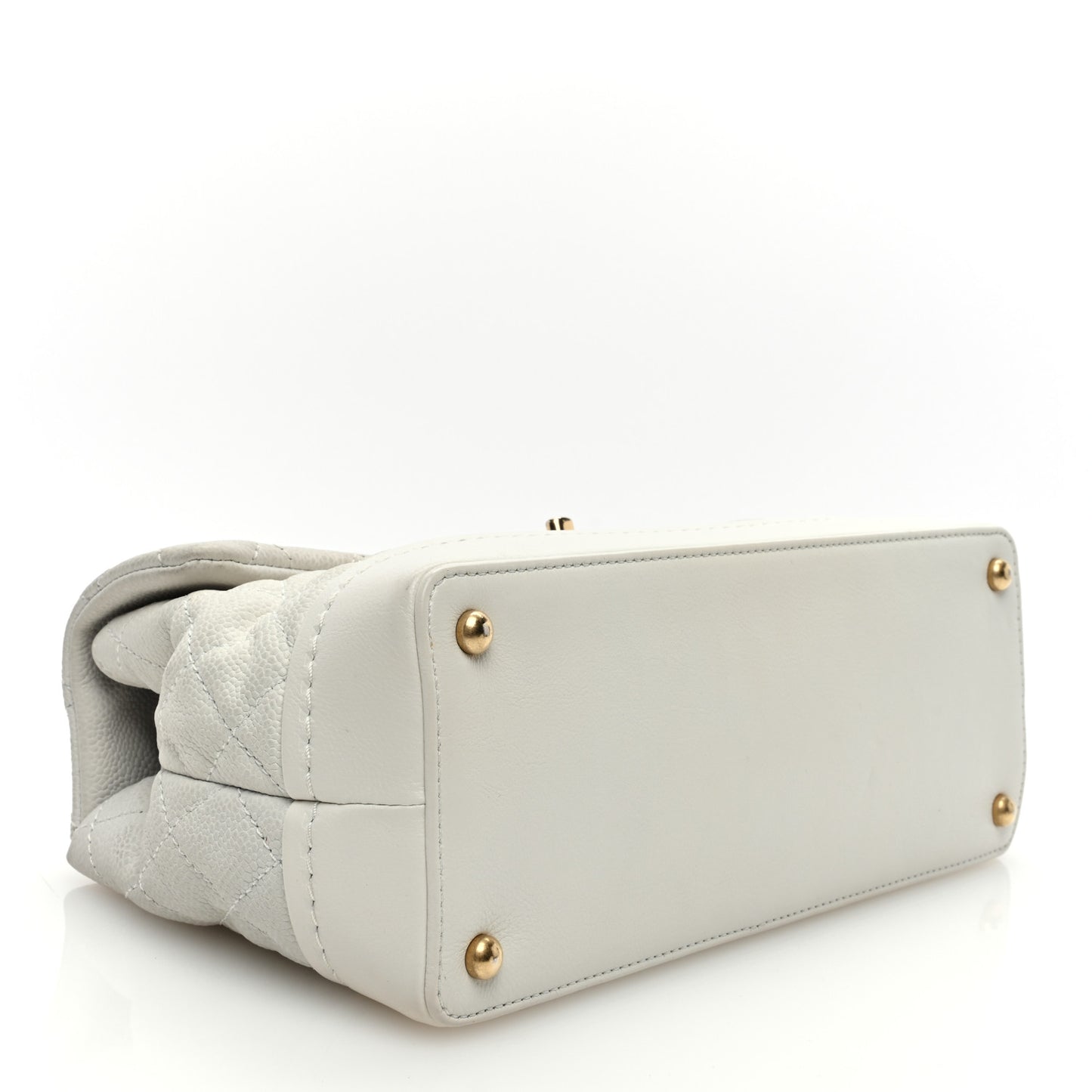 Iridescent Caviar Quilted Medium Globe Trotter Flap White