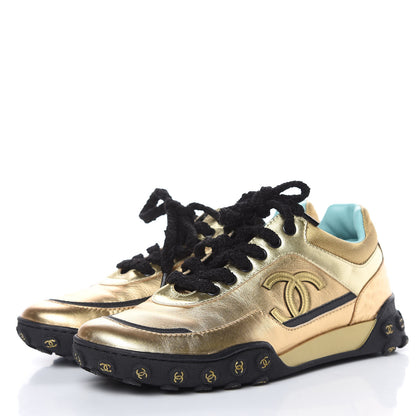 Chanel Metallic Lambskin Satin Finish CC Womens Sneakers 36.5 Gold 3 of 8