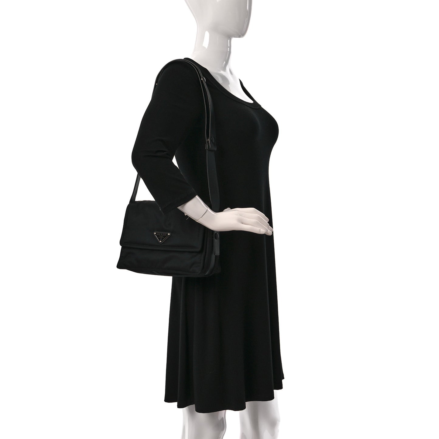 Re-Nylon Vitello Padded Small Flap Shoulder Bag Black