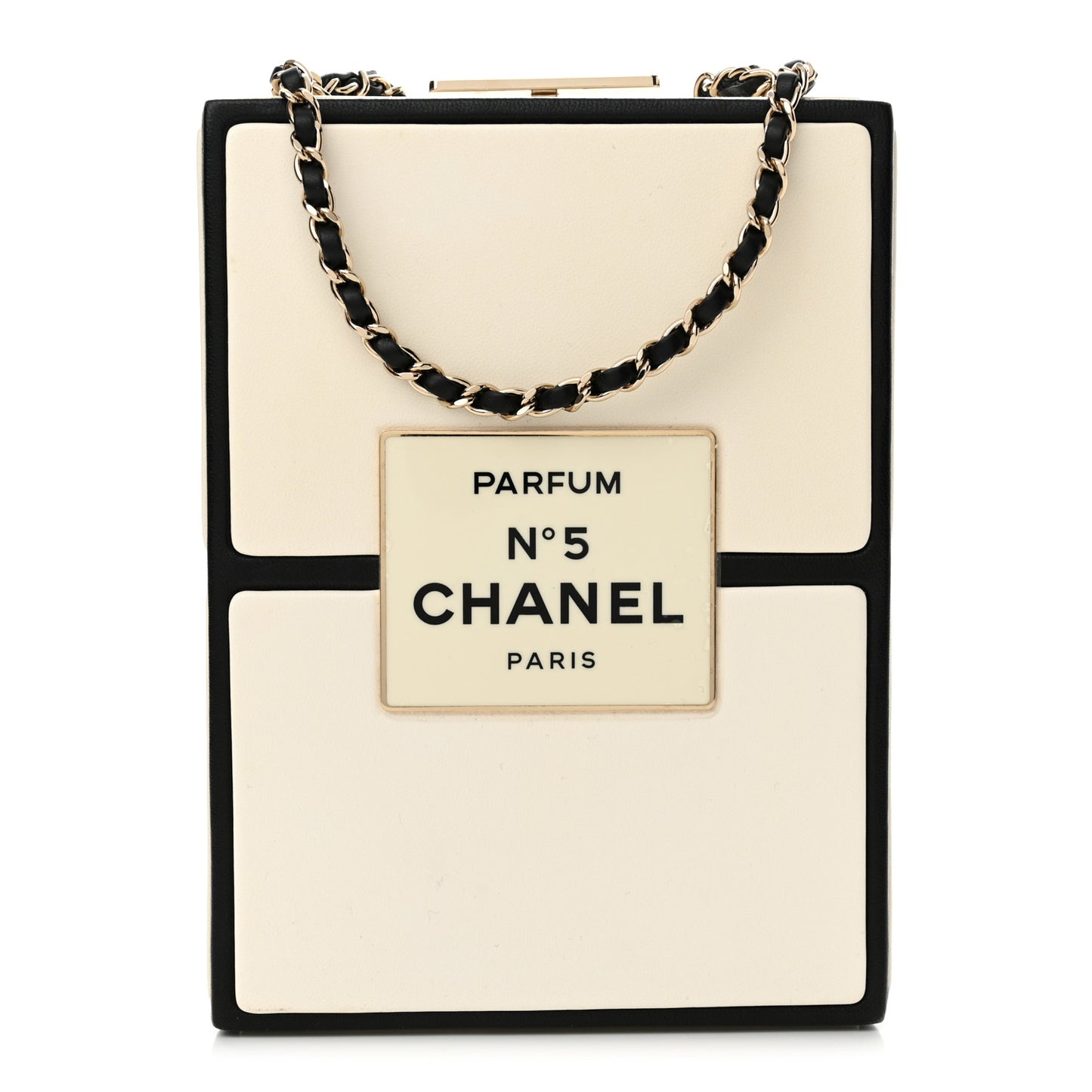 Lambskin No. 5 Perfume Box Evening Clutch White Black