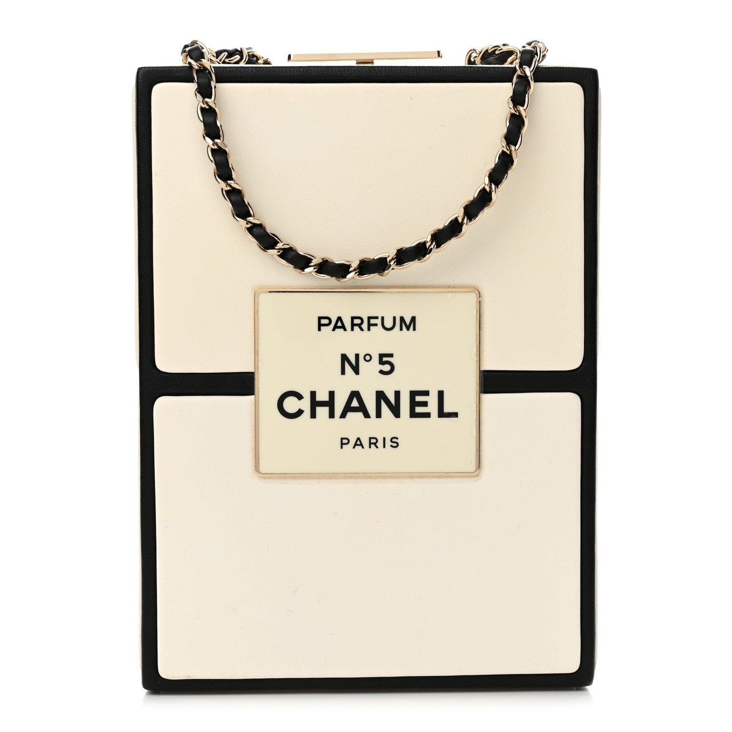 Chanel Lambskin No. 5 Perfume Box Evening Clutch White Black 1 of 11