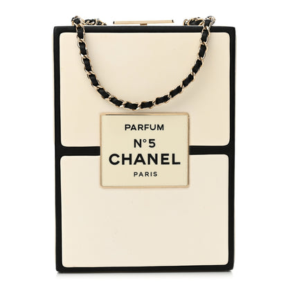 Chanel Lambskin No. 5 Perfume Box Evening Clutch White Black 1 of 11