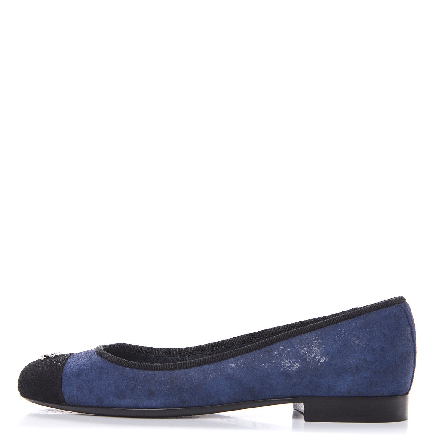 Chanel Suede Cap Toe CC Ballerina Flats 35.5 Blue Black 1 of 10