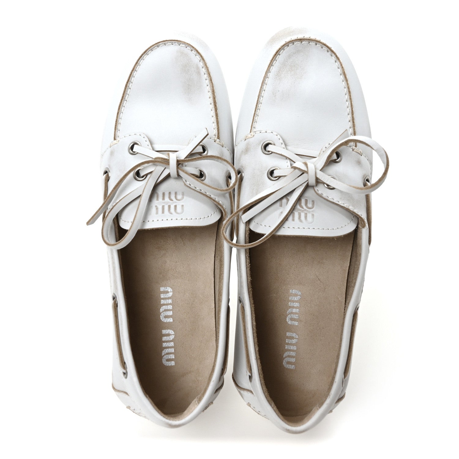 Miu Miu Vitello Deco Boat Loafers 39.5 White 2 of 9