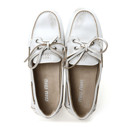 Miu Miu Vitello Deco Boat Loafers 39.5 White 2 of 9