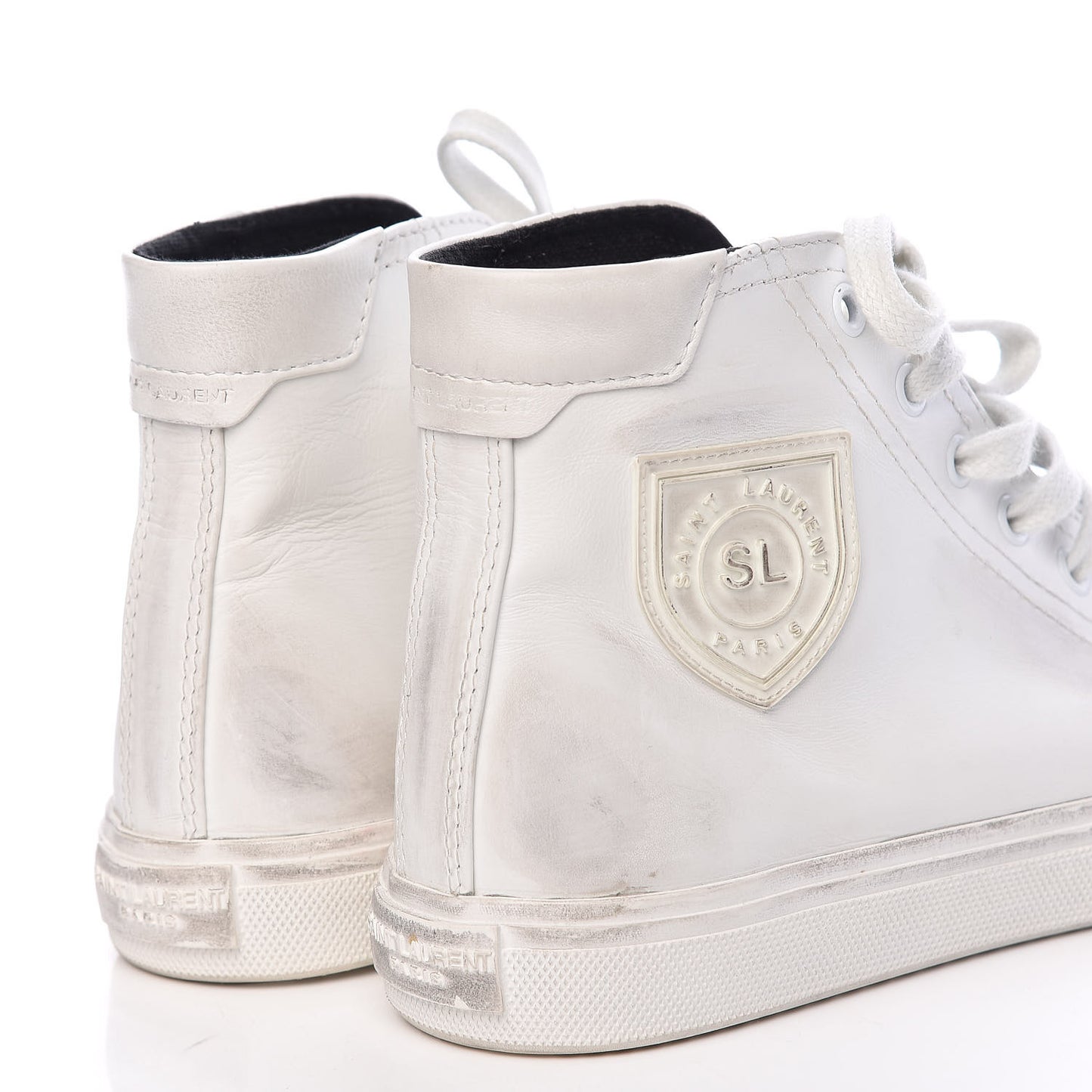 Distressed Calfskin Bedford Logo-Appliqued Hightop Sneakers 38 White
