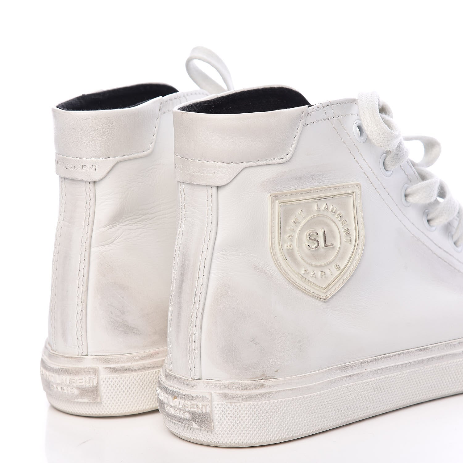 Saint Laurent Distressed Calfskin Bedford Logo-Appliqued Hightop Sneakers 38 White 11 of 12