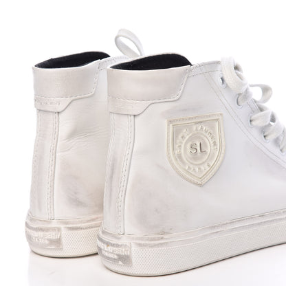 Saint Laurent Distressed Calfskin Bedford Logo-Appliqued Hightop Sneakers 38 White 11 of 12