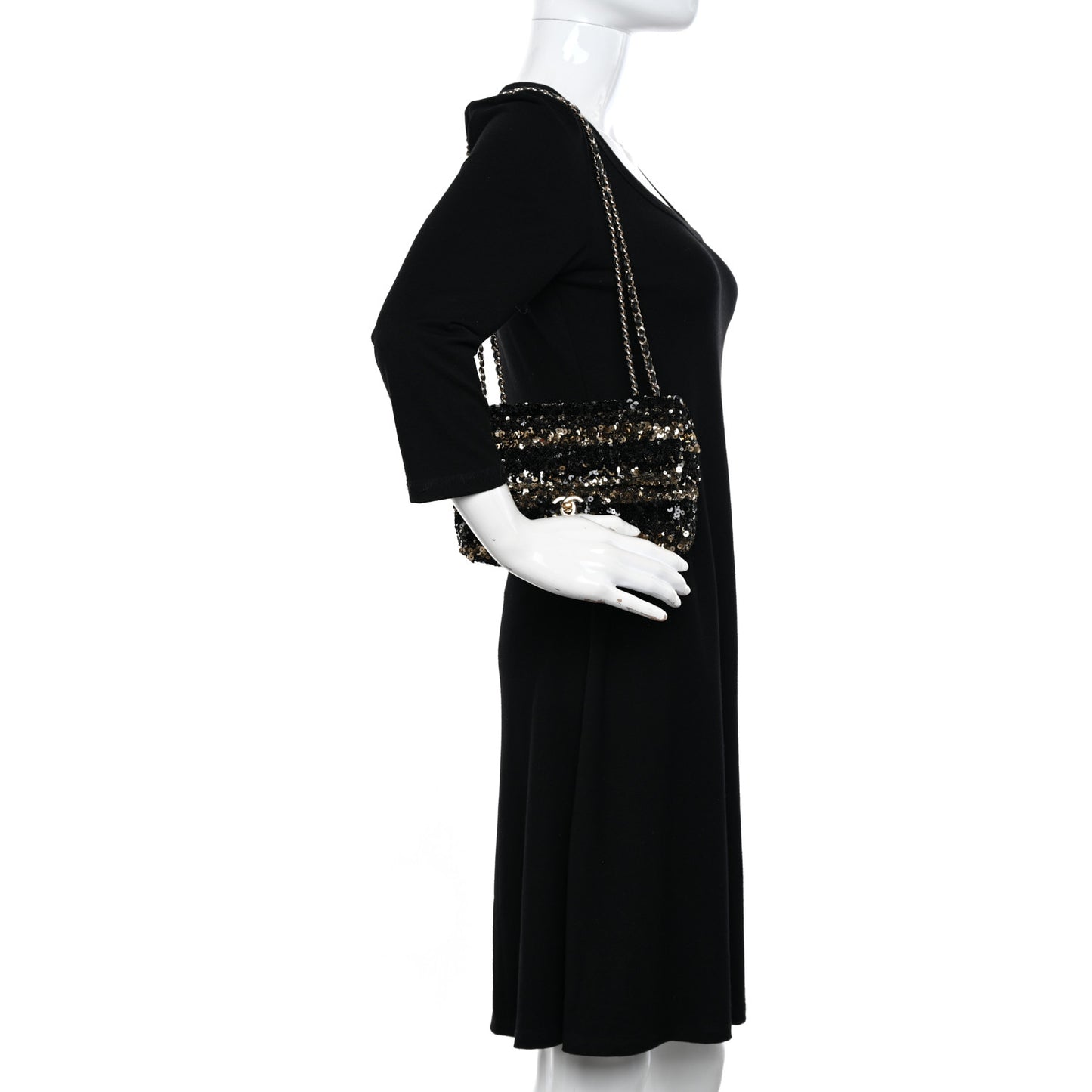 Sequin Striped Classic Mini Flap Black Gold