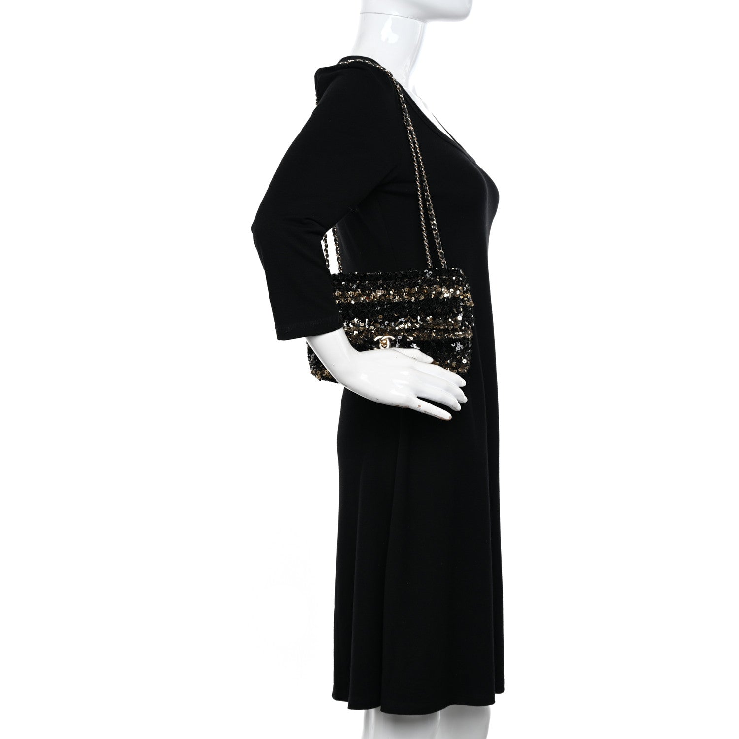 Chanel Sequin Striped Classic Mini Flap Black Gold 2 of 13