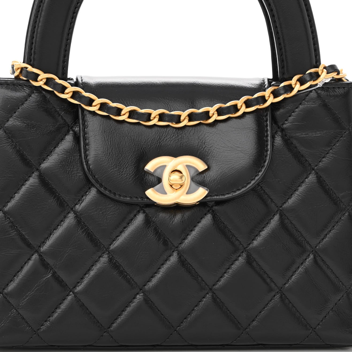 Chanel Shiny Aged Calfskin Quilted Nano Kelly Shopper Black 7 of 10