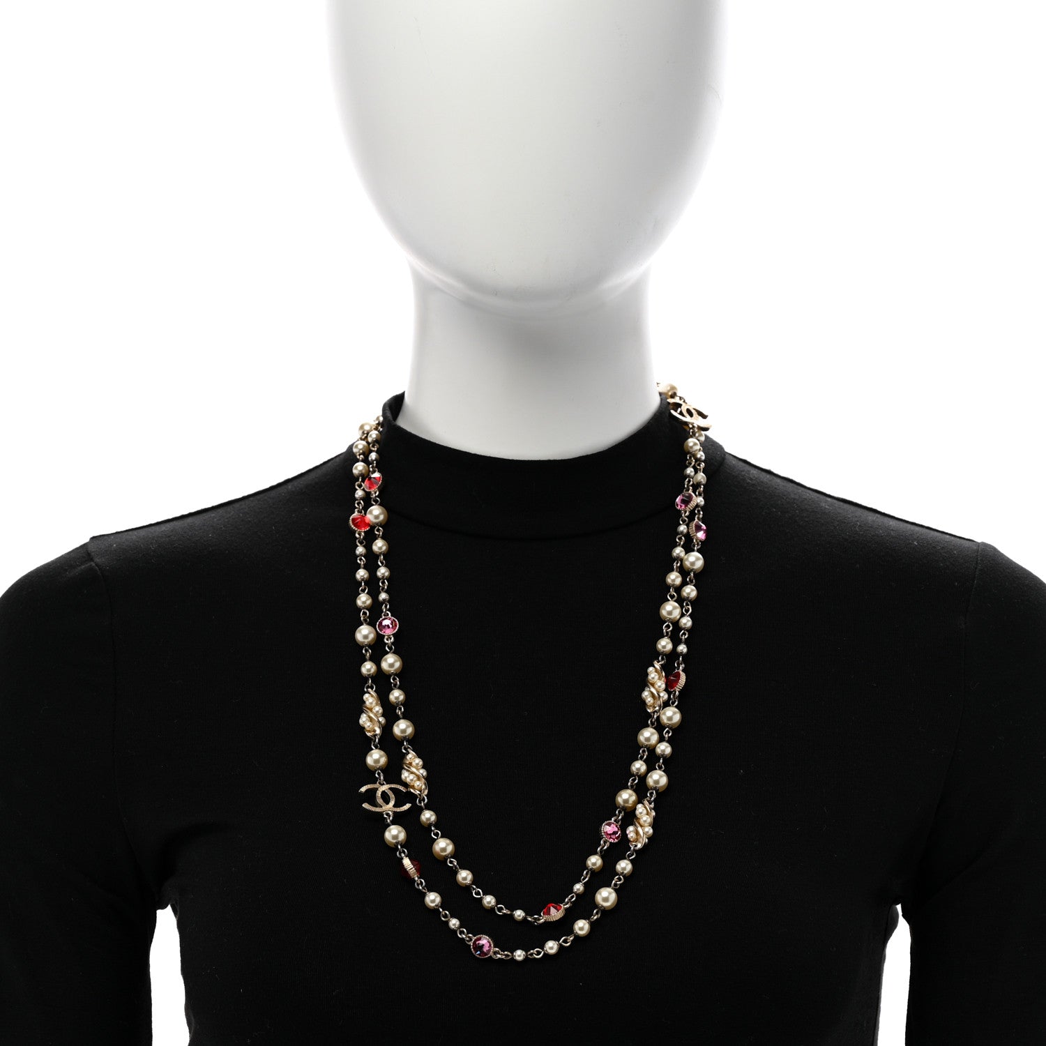 Chanel Pearl Crystal CC Long Necklace Gold Multicolor 2 of 5
