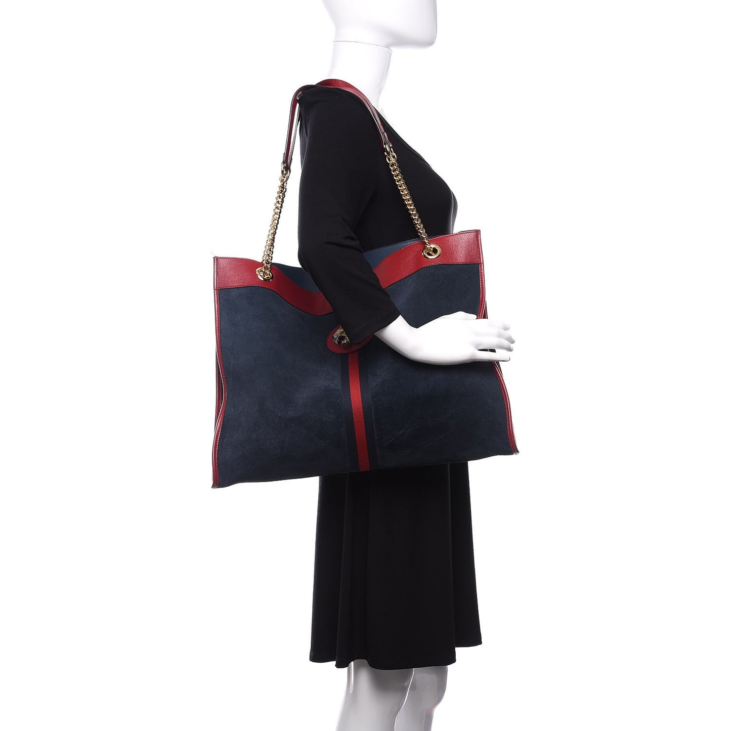 Suede Calfskin Large Rajah Chain Tote New Blue Romantic Cherry