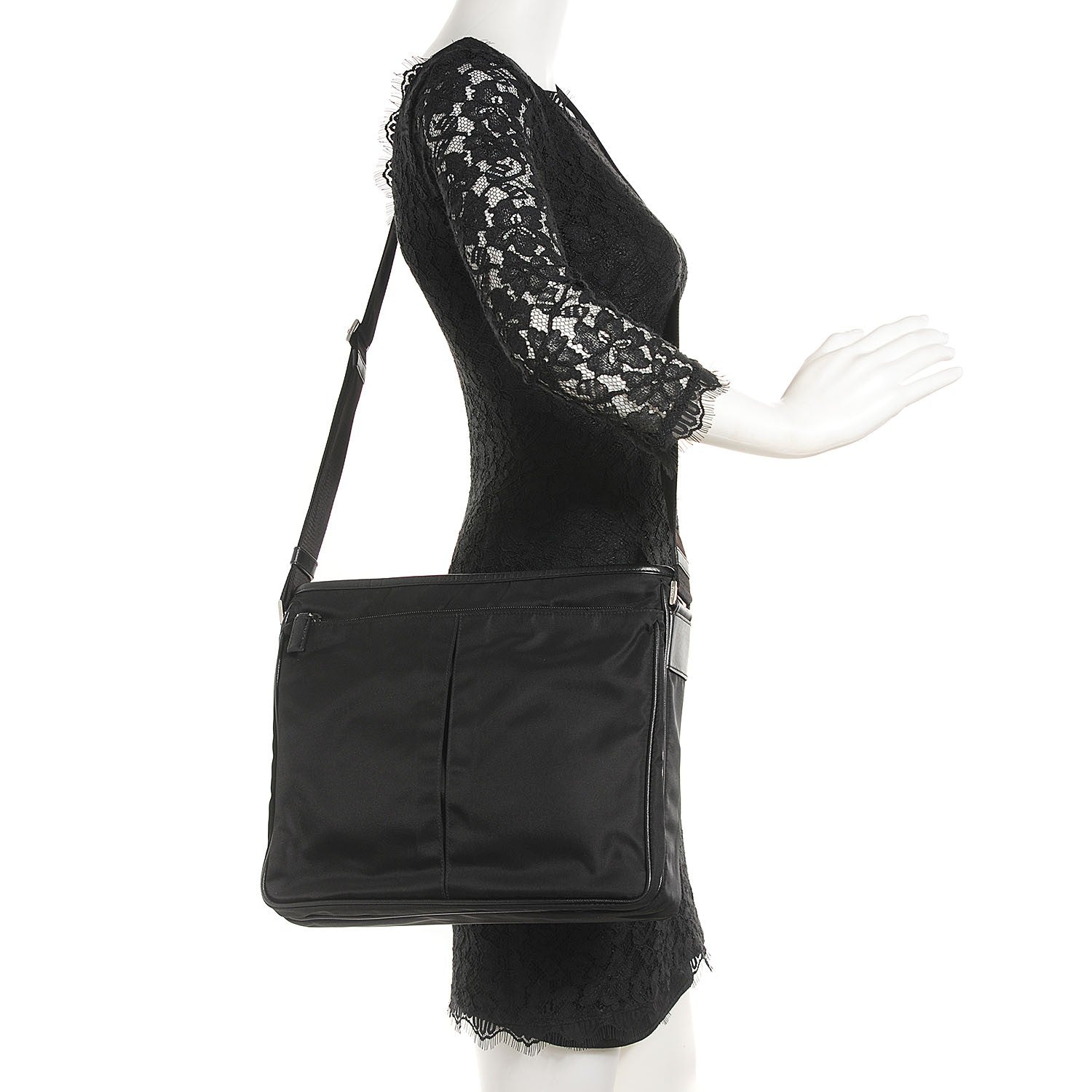 Prada Tessuto Nylon Saffiano Flat Messenger Bag Black 11 of 18