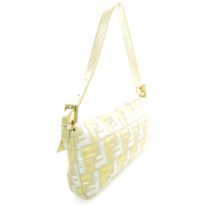 Fendi Metallic Lurex Calfskin Zucca Baguette Gold Silver 3 of 8