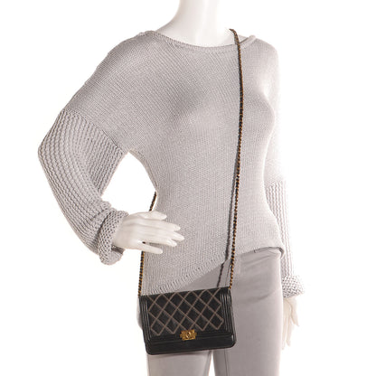 Chanel Calfskin Double Stitch Boy Wallet On Chain WOC Grey 2 of 12